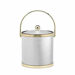 Sophisticates 3 Qt. White and Polished Brass Ice Bucket with Bale Handle and Acrylic Cover by Kraftware