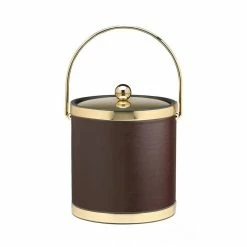 Sophisticates 3 Qt. Brown and Polished Brass Ice Bucket with Bale Handle, Metal Lid (Case of 6) by Kraftware