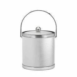 Sophisticates 3 Qt. White and Brushed Chrome Ice Bucket with Bale Handle, Metal Lid (Case of 6) by Kraftware