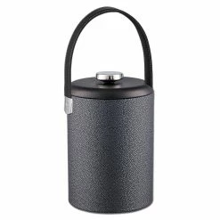 Cosmopolitan 2 Qt. Noir Tall Ice Bucket with Stitched Handle and Domed Leatherette Lid by Kraftware