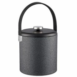 Cosmopolitan 3 Qt. Noir Ice Bucket with Stitched Handle and Domed Leatherette Lid by Kraftware