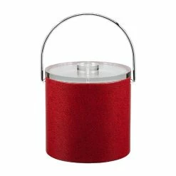 3 Qt. Rocks Red Ice Bucket with Bale Handle and Thick Lucite Lid with Flat Knob by Kraftware