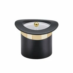 Top Hat 3 Qt. Black w/Gold Band Ice Bucket, Lucite Cover by Kraftware