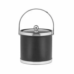 Sophisticates 3 Qt. Black w/Polished Chrome Ice Bucket with Bale Handle, Metal Cover by Kraftware