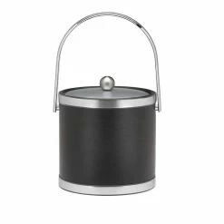 Sophisticates 3 Qt. Black w/Brushed Chrome Ice Bucket with Track Handle, Metal Cover by Kraftware
