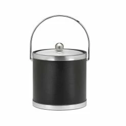 Sophisticates 3 Qt. Black w/Brushed Chrome Ice Bucket with Bale Handle, Metal Cover by Kraftware