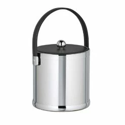 Americano 3 Qt. Polished Chrome Ice Bucket with Black Leatherette Lid and Handle by Kraftware