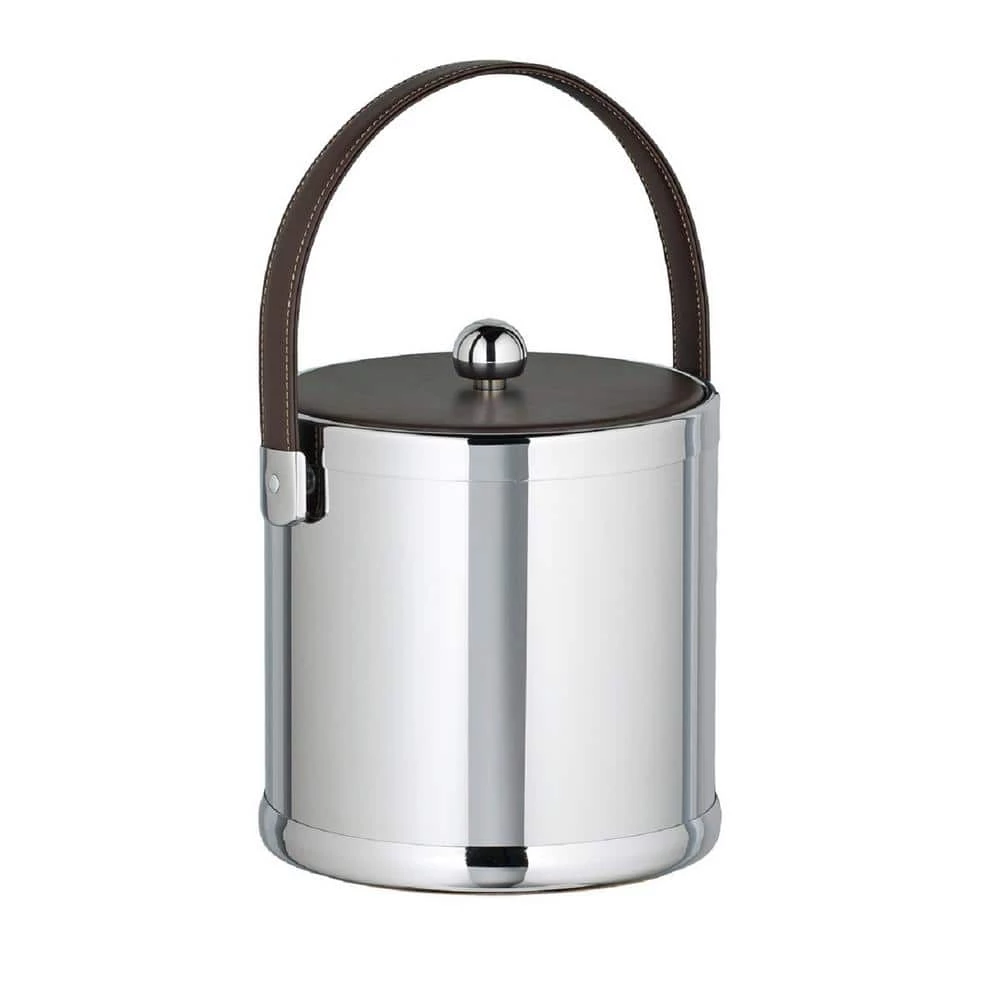 Americano 3 Qt. Polished Chrome Ice Bucket with Brown Leatherette Lid and Handle by Kraftware 1 Americano 3 Qt. Polished Chrome Ice Bucket with Brown Leatherette Lid and Handle by Kraftware