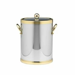 Americano 5 Qt. Polished Chrome & Brass Ice Bucket with Brass Lid, Metal Side Handles by Kraftware