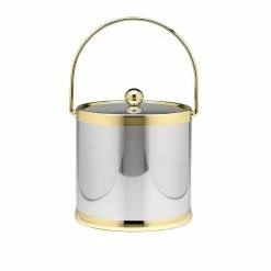 Americano 3 Qt. Polished Chrome & Brass Ice Bucket with Brass Lid, Metal Bale Handle by Kraftware
