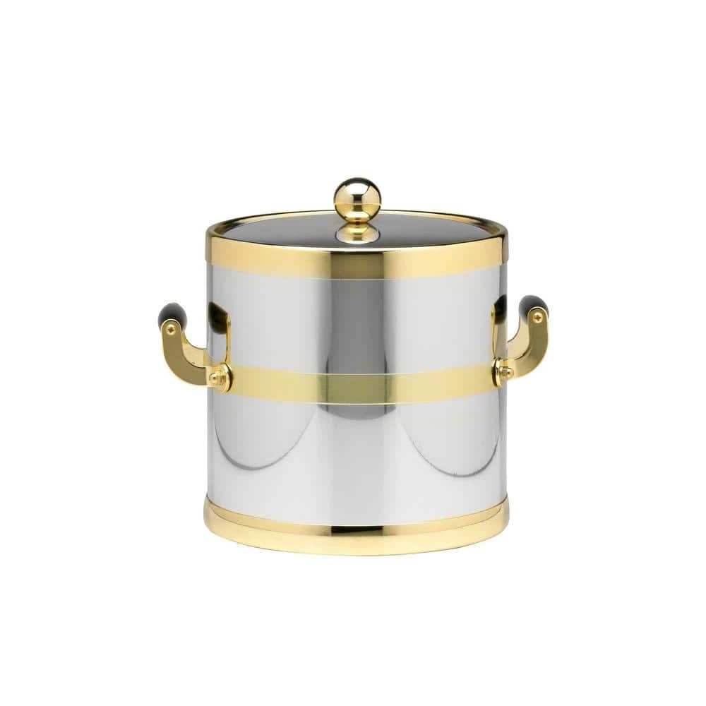 Americano 3 Qt. Polished Chrome & Brass Ice Bucket with Brass Lid, Wood Side Handles by Kraftware 1 Americano 3 Qt. Polished Chrome & Brass Ice Bucket with Brass Lid, Wood Side Handles by Kraftware