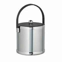 Americano 3 Qt. Brushed Chrome Ice Bucket with Black Leatherette Lid and Handle by Kraftware