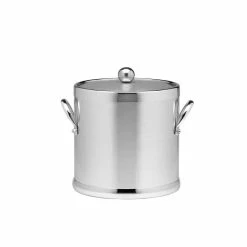 Americano 3 Qt. Brushed Chrome Ice Bucket and Lid, Metal Side Handles by Kraftware