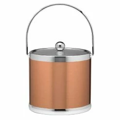 Americano 3 Qt. Brushed Copper and Chrome Ice Bucket with Metal Bale Handle and Chrome Lid by Kraftware