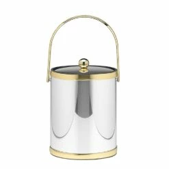Mylar 5 Qt. Polished Chrome and Brass Ice Bucket with Track Handle and Metal Lid by Kraftware