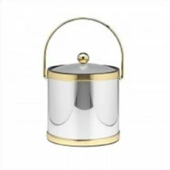 Mylar Polished Chrome and Brass 3 Qt. Ice Bucket with Lucite Cover by Kraftware