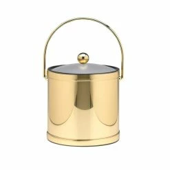 3 Qt. Polished Brass Mylar Ice Bucket with Bale Handle, Lucite Cover and Round Knob by Kraftware