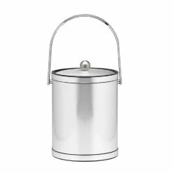 Mylar 5 Qt. Brushed Chrome Ice Bucket with Track Handle and Metal Lid by Kraftware