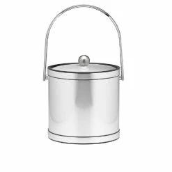 Mylar 3 Qt. Brushed Chrome Ice Bucket with Track Handle and Metal Lid by Kraftware