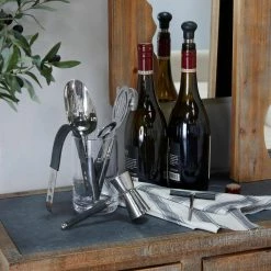 Black Genuine Leather Modern Bar Tool Set by Litton Lane -Bar Accessories Sales litton lane cocktail sets 041352 31 1000