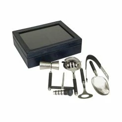 Black Genuine Leather Modern Bar Tool Set by Litton Lane -Bar Accessories Sales litton lane cocktail sets 041352 c3 1000