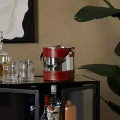 2-Bottle Red Leather Modern Ice Bucket by Litton Lane 13 2-Bottle Red Leather Modern Ice Bucket by Litton Lane -Bar Accessories Sales litton lane ice buckets 041346 31 1000