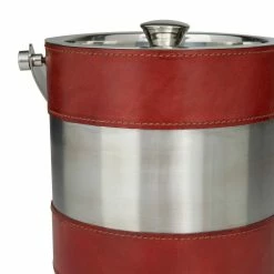 2-Bottle Red Leather Modern Ice Bucket by Litton Lane 11 2-Bottle Red Leather Modern Ice Bucket by Litton Lane -Bar Accessories Sales litton lane ice buckets 041346 44 1000