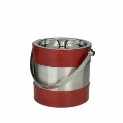2-Bottle Red Leather Modern Ice Bucket by Litton Lane
