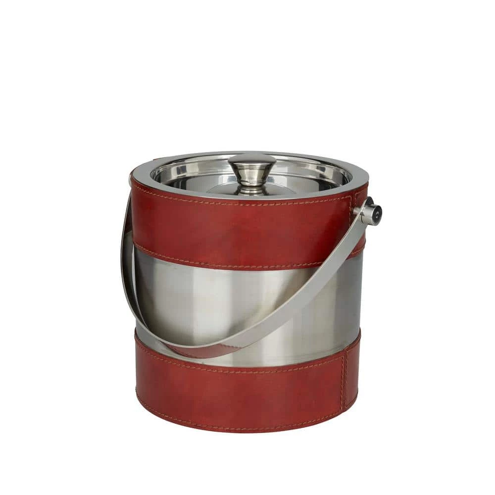 2-Bottle Red Leather Modern Ice Bucket by Litton Lane 1 2-Bottle Red Leather Modern Ice Bucket by Litton Lane