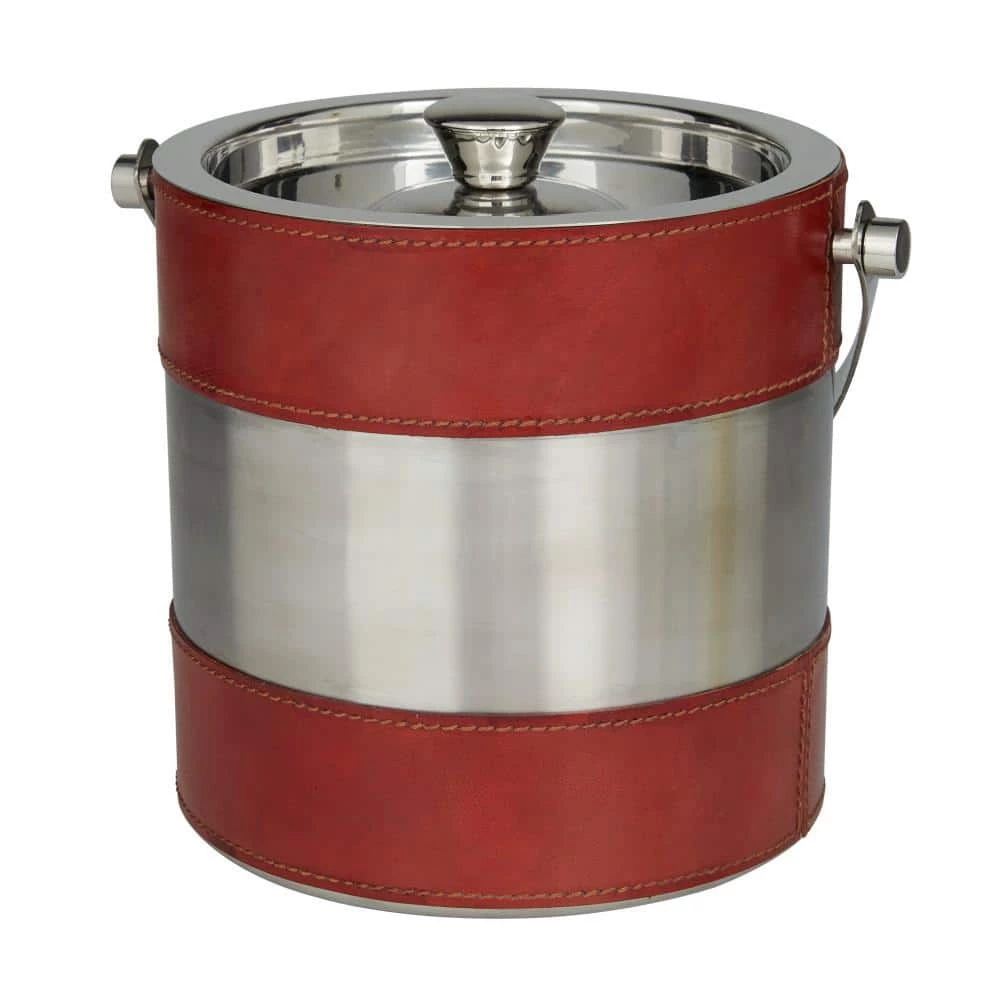 2-Bottle Red Leather Modern Ice Bucket by Litton Lane 3 2-Bottle Red Leather Modern Ice Bucket by Litton Lane - Image 3