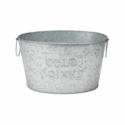 Small Galvanized Steel Beverage Tub with Handles in Silver by Mind Reader