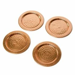 5 in. 100% Pure Hammered Copper Metallic Aesthetic Drink Coaster Perfect For Home, Bars or Restaurants (Set of 4) by Alchemade