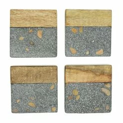 5 in. Mixed Wood And Terrazzo Coasters Perfect For Home, Bars or Restaurants (Set of 2) by Alchemade -Bar Accessories Sales multi alchemade coasters alch 6150 4f 1000