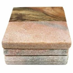 4-Piece Pink Marble and Wood Coasters by Unbranded