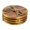 4-Piece Hammered Brass Wood Coaster Set by Mascot Hardware