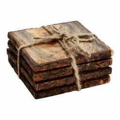 Log Cut 4-Pieces Square Coaster Set by Mascot Hardware