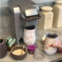 12 oz. Copper and White Marble Pattern Stainless Steel Double Wall Wine Glass Tumbler with Lid (Set of 2) by Outset -Bar Accessories Sales outset cocktail sets 76485 4f 1000