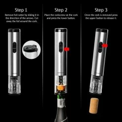 Modern Silver Wine Opener with Foil Cutter, LED, Cordless Stainless Steel (WO1381S) by OVENTE -Bar Accessories Sales ovente wine openers wo1381s 44 1000