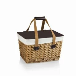 Canasta Natural Wicker Wood Picnic Basket with Brown Lid by Picnic Time -Bar Accessories Sales picnic time wine totes 118 00 190 000 0 4f 1000