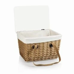 Canasta Natural Wicker Wood Picnic Basket with Brown Lid by Picnic Time