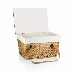 Canasta Grande Natural Wicker Wood Picnic Basket With Brown Lid by Picnic Time