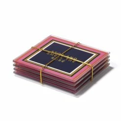 Wine Enthusiast Pink Set Of 4 Glass Coaster Set 4"D by Trina Turk -Bar Accessories Sales reds pinks trina turk coasters 1333095 1f 1000