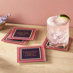 Wine Enthusiast Pink Set Of 4 Glass Coaster Set 4"D by Trina Turk -Bar Accessories Sales reds pinks trina turk coasters 1333095 31 1000