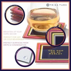 Wine Enthusiast Pink Set Of 4 Glass Coaster Set 4"D by Trina Turk -Bar Accessories Sales reds pinks trina turk coasters 1333095 44 1000