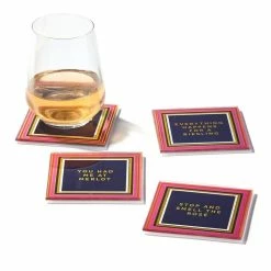 Wine Enthusiast Pink Set Of 4 Glass Coaster Set 4"D by Trina Turk