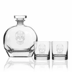 Sugar Skull Whiskey Decanter and Rocks Glasses Gift Set (3-Piece) by Rolf Glass