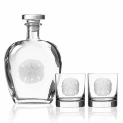 Sand Dollar 23 fl.oz. Glass Decanters with Whiskey Glasses (Set of 3) by Rolf Glass