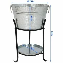 Pebbled Galvanized Steel Ice Bucket Drink Cooler with Stand and Tray by Sunnydaze Decor 10 Pebbled Galvanized Steel Ice Bucket Drink Cooler with Stand and Tray by Sunnydaze Decor -Bar Accessories Sales sunnydaze decor ice buckets rcm lg260 4f 1000