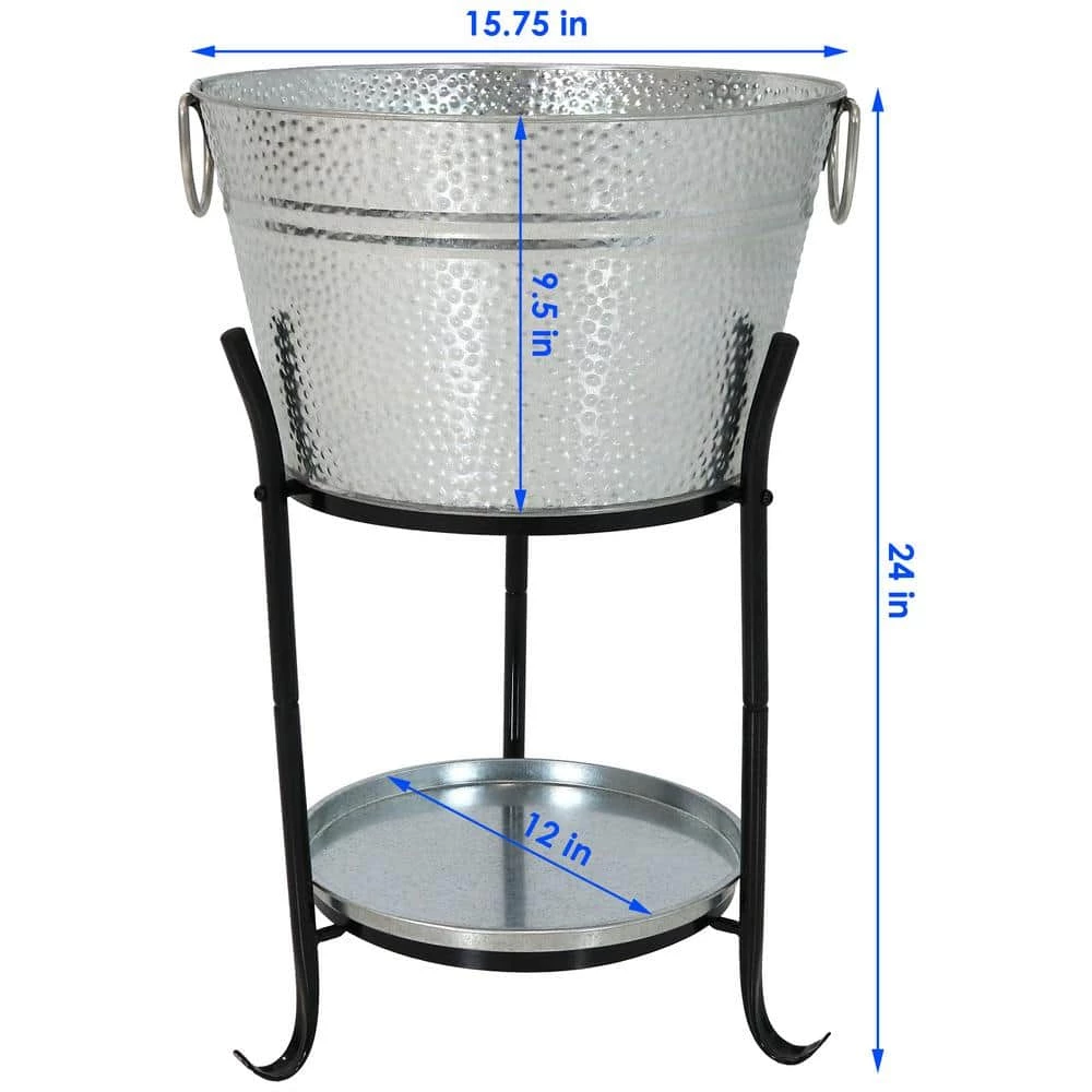 Pebbled Galvanized Steel Ice Bucket Drink Cooler with Stand and Tray by Sunnydaze Decor 3 Pebbled Galvanized Steel Ice Bucket Drink Cooler with Stand and Tray by Sunnydaze Decor - Image 3