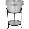 Pebbled Galvanized Steel Ice Bucket Drink Cooler with Stand and Tray by Sunnydaze Decor